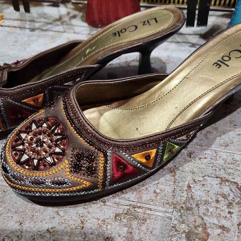 Liz Cole Boho Beaded Slip On Kitten Heels Calypso Bronze Women's Size 7 - Picture 2 of 7